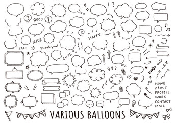 手描きの吹き出し・矢印・フレームのセット