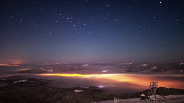 Starry sky time lapse in Carpatian mountains, 4k timelapse, 4096x2304, photographed on Nikon D800 camera.