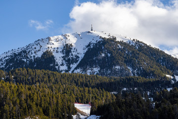 White mountain peaks on the Spanish Pyrenees mountain in wintertime