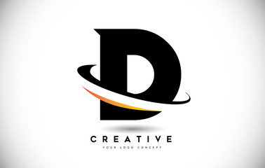Letter D Swoosh Logo With Creative Curved Swoosh Icon Vector. - obrazy, fototapety, plakaty