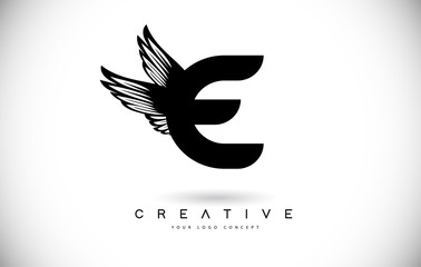 E Letter Logo with Wings. Creative Wing Letter E Logo icon Design Vector