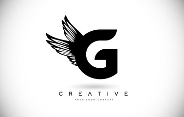 G Letter Logo with Wings. Creative Wing Letter G Logo icon Design Vector Illustration.