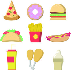 FAST FOOD ICON CARTOON SET