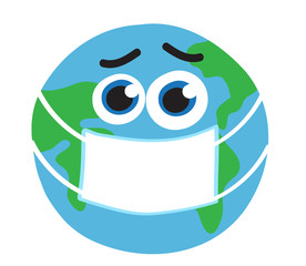 Planet earth in a medical mask on a white background. Vector illustration.