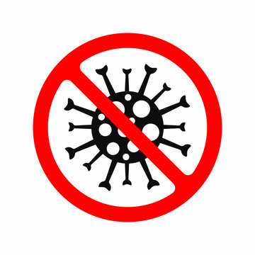 Coronavirus bacterium with prohibition sign. Isolated vector illustration.