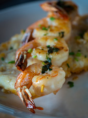 Closeup of Grilled Shrimp on skewer