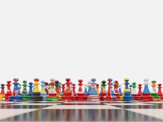  chess pieces with country flags - 3d rendering