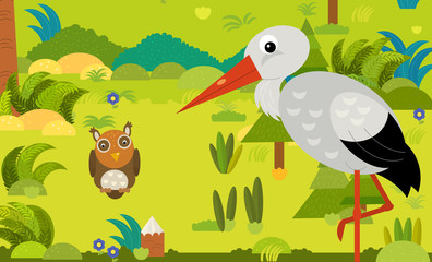 cartoon scene with different european animals in the forest illustration