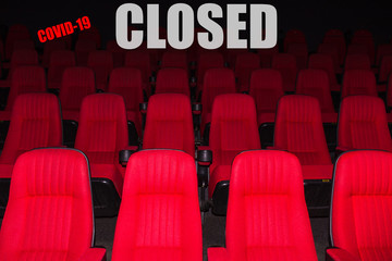 Obraz premium Empty movie theater with red seats. Coronavirus Covid-19