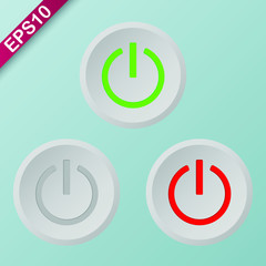 Neumorphic UI Three power buttons Grey, Green and Red on black background stylish vector