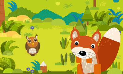 Naklejka premium cartoon scene with different european animals in the forest illustration