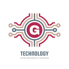 Technology concept logo template design element. Electronic computer network communication logo symbol. Letter G logo sign. Vector illustration. 