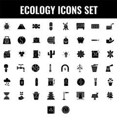 B&W Ecology icon set in flat style.