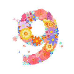 colorful blossom of meadow flowers with butterflies and flying l