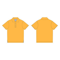 Orange polo t-shirt isolated on white background. Uniform clothes. Front and back technical sketch .