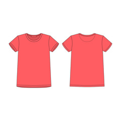 T-shirt in red color for women isolated isolated on white background.
