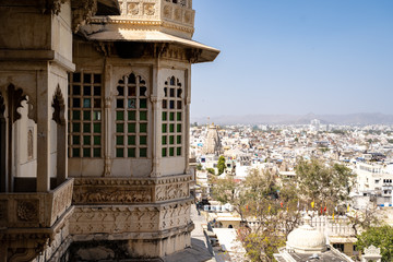 Udaipur, India - Aerial view of the Udaipur Cityscape in the state of Rajasthan from City Palace