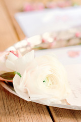 Fototapeta na wymiar Wedding calligraphy with spring flowers
