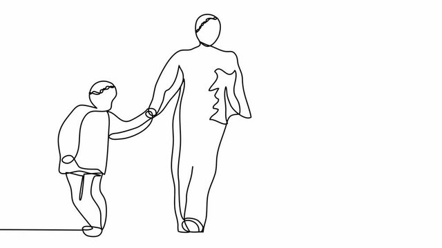 Self drawing animation of happy family of four - single line drawing.