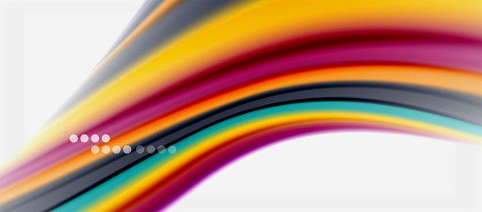 Wave lines abstract background, smooth silk design with rainbow style colors. Liquid fluid color waves. Vector Illustration