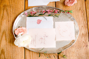 Wedding calligraphy with spring flowers