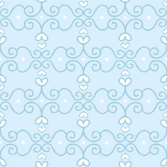 Vector Hand Drawn Cute Heart Chain on Blue seamless pattern background. Perfect for fabric, wallpaper and scrapbooking project.