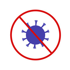 Stop COVID-19. Attention, coronavirus. Stop the coronavirus pandemic. Sign of a coronavirus with a stop. Blue and red. Vector illustration 