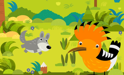 cartoon scene with different european animals in the forest illustration