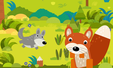 Naklejka na ściany i meble cartoon scene with different european animals in the forest illustration