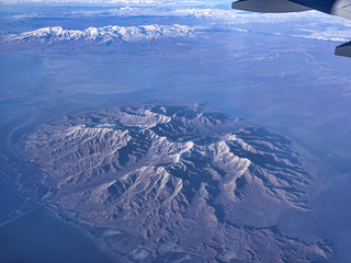 View from airplane on snowy Caucasus