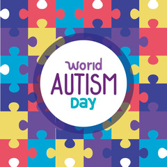 world autism day with puzzle pieces vector illustration design