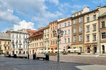 Fototapeta na wymiar Krakow, Poland, MAY 05, 2016 - View of Small Market Square in Krakow Old town