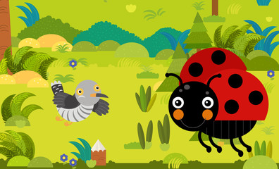 cartoon scene with different european animals in the forest illustration