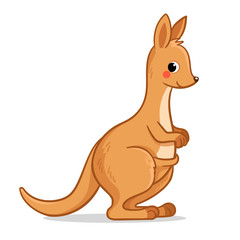 Cute kangaroo stands on a white background. Vector illustration with australian animal
