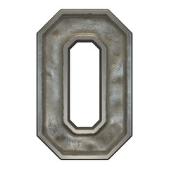 Industrial metal number 0 on white background 3d
