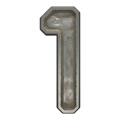 Industrial metal number 1 on white background 3d