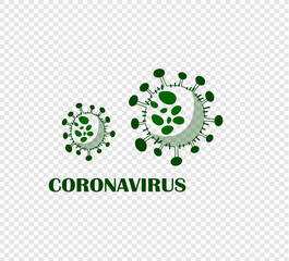 Bacteria infection or virus flu background. Coronavirus, COVID-19 icon Vector illustration flat. World pandemic 2020. Wuhan syndrome. Coronavirus - flat vector icon on transparent background.