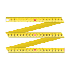 Yellow Measuring tape for tool roulette or ruler. Tape measure template in centimeters. Tapes meter set isolated on white background. Vector illustration in realistic style. EPS 10.