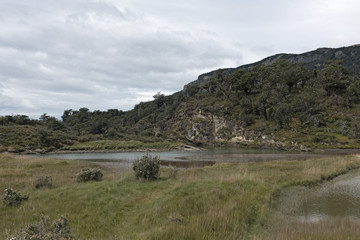 Fototapeta na wymiar Landscape in the Tierra del Fuego National Park west of Ushuaia, Argentina