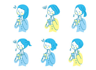 スマホ　困った　若い女性　ビジネススーツ