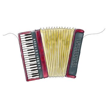 fisarmonica disegnato in una singola linea continua e colorato in stile acquarello