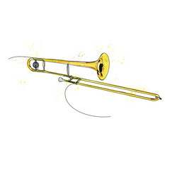 Obraz premium trombone disegnato in una singola linea continua e colorato in stile acquarello