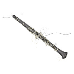 clarinetto disegnato in una singola linea continua e colorato in stile acquarello