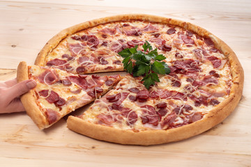 Tasty Italian pizza with mozzarella and sausages