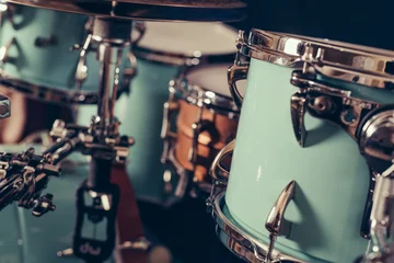 Fotobehang Detail of a drum kit closeup . Drums on stage retro vintage picture. © zorandim75