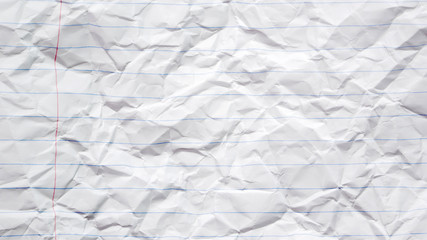 crumpled white paper background. notebook letter