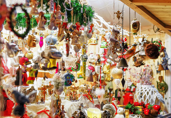 Christmas tree decorations at the Christmas Market in Vilnius