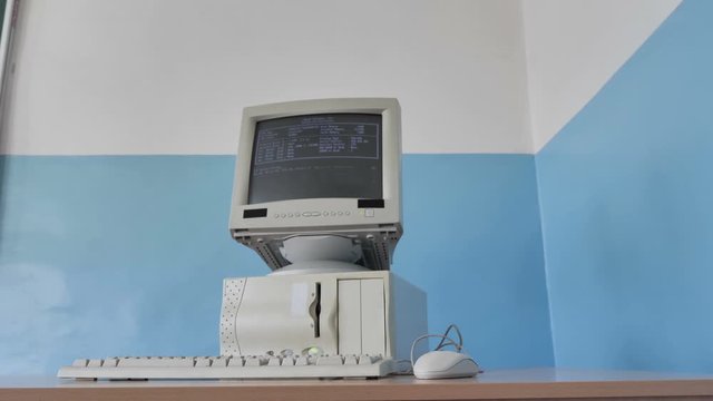 Vintage Computer Monitor From The 80S 90S With White Coding