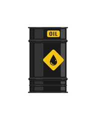 The oil barrel with a logo of a drop symbol is isolated on a white background. The concept is an oil extraction.