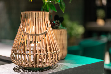 Decorating hanging lantern lamps in wooden wicker made from bamboo